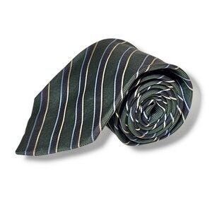 BROOKS BROTHERS Green Woven Silk Tie with Diagonal Stripes
